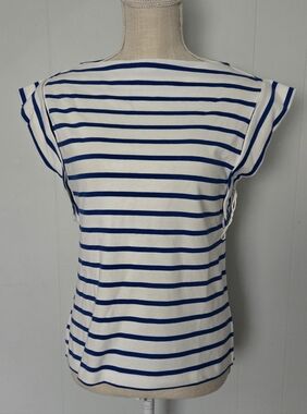 Women's Blue and White Striped Short Sleeve Tee